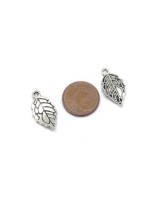 10 Breloques feuille en métal argenté ondulé 20mm x 10mm 2