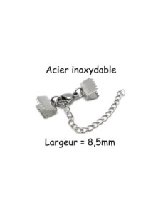 Fermoir mousqueton avec embout griffe 8,5mm serre ruban en acier inoxydable