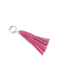 KIT bijoux de sac porte clé pompon simili cuir frange 10cm noir et métal argenté