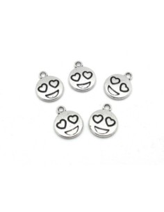 10 Breloques smiley amoureux, love en métal argenté