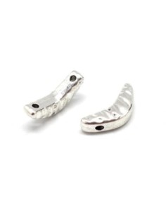 10 Perles métal argenté forme arête de poisson 2 trous de 1,5mm