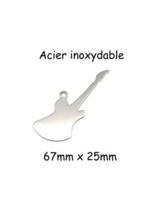 pendentif guitare électrique basse argenté en acier inoxydable