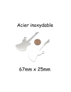 pendentif guitare électrique basse argenté en acier inoxydable 2
