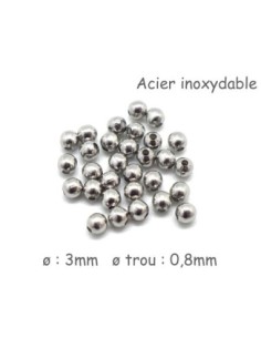 Perle ronde 3mm en acier inoxydable argenté