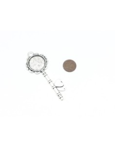 pendentif clé du paradis coeur support pour cabochon de 20mm en métal argenté 2