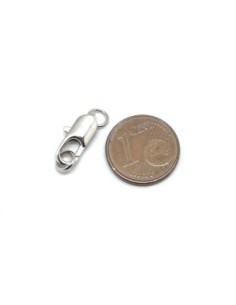 Fermoir mousqueton 14mm rectangle arrondi en métal argenté avec 2 anneaux fermés 2