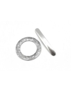 Grand Fermoir rond en T toggle en métal argenté travaillé 43mm
