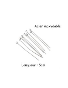 tige métallique clous à oeil, oeillet  5cm en métal acier inox argenté