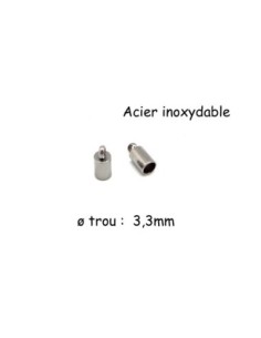 8 Embouts rond métal argenté en acier inoxydable pour cordon de 3mm