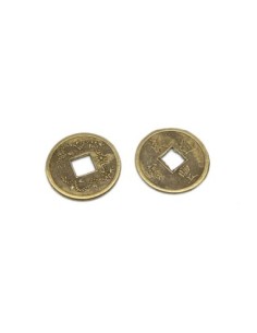 Perle intercalaire pièce chinoise 19mm en métal de couleur bronze, vieil or mat 2