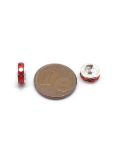 Perle intercalaire rondelle argenté à strass rouge 8mm 2