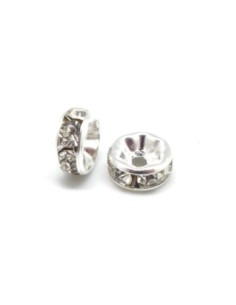 Perle intercalaire rondelle argenté à strass 8mm 2