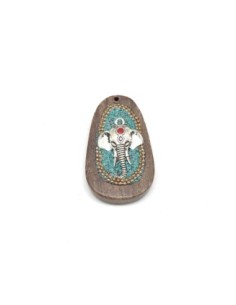 grand pendentif  éléphant argenté sur support bois style ethnique
