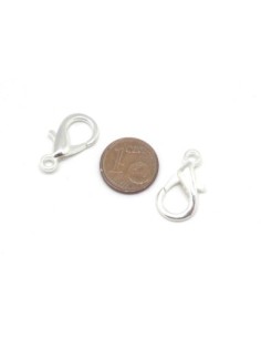 Fermoir mousqueton en métal argenté brillant blanc 21mm x 11mm 2