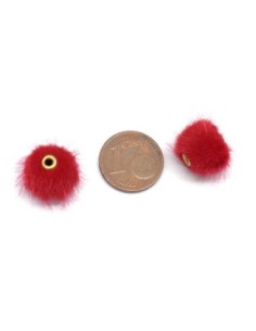 perle pompon ronde 10mm rouge rose imitation fourrure 2