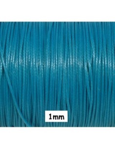 Cordon polyester enduit 1mm souple bleu paon style coton ciré brillant