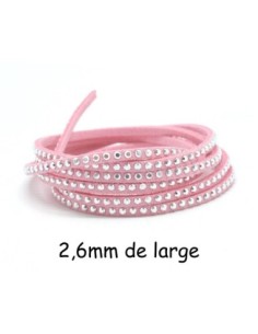 cordon de suédine fine strassée argenté rose pastel Aspect daim