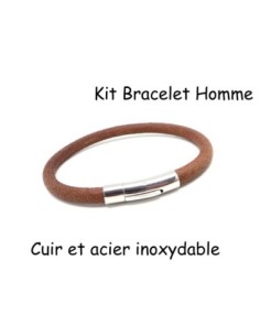 Kit bracelet homme cuir marron et fermoir acier inoxydable