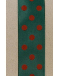 50cm de Ruban Galon plat 25mm vert bouteille à pois rouge 2