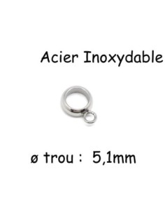 bélière en acier inox, support breloque pour cordon cuir de 5mm