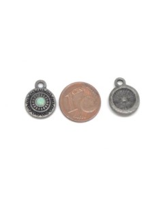 Pendentif sequin argenté gris foncé en métal avec strass vert pastel 16mm 2