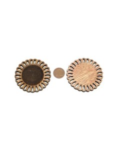 Pendentif Estampe rosace en bois travaillé rond support pour cabochon de 30mm 2