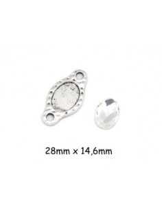 Perle connecteur en métal argenté martelé avec strass adaptés à coller