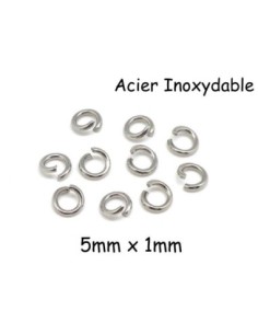 Anneau de jonction en acier inoxydable argenté 5mm x 1mm, épais résistant