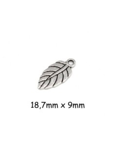 Breloque feuille en métal argenté 19mm