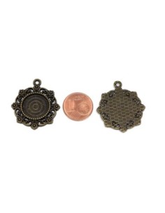 Pendentif fleur pour cabochon rond de 14mm en métal de couleur bronze 2