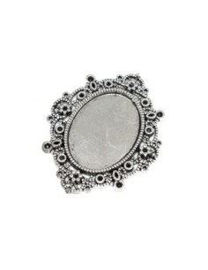 Pendentif connecteur pour cabochon ovale de 22mm x 30mm en métal argenté travaillé 2