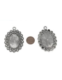 Pendentif filigrane argenté en métal pour cabochon ovale de 20mm x 30mm 2