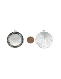 Grand pendentif argenté pour cabochon rond de 30mm en métal 2