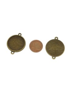 Connecteur rond pour cabochon de 20mm en métal de couleur bronze verso strié 2