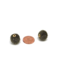 Perle pompon ronde vert kaki 10mm imitation fourrure 2