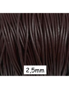 Cordon cuir rond 2,5mm marron chocolat, marron foncé