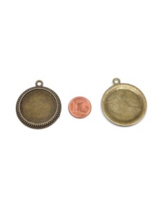 Support cabochon 25mm pendentif en métal de couleur bronze travaillé 2