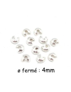Perle cache noeud, cache perle à serrer 4mm en métal argenté brillant blanc