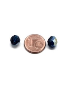 Perle a facette en verre 8mm bleu foncé irisé violet avec reflet 2