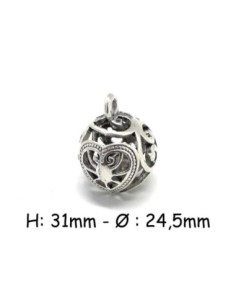 Pendentif grelot argenté motif coeur en métal