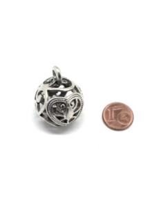 Pendentif grelot argenté motif coeur en métal 2