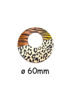 Pendentif créole bois motif tigre et panthère