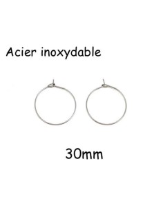 Créole 30mm argenté en acier inox à agrémenter de breloques perles