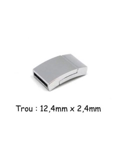 Fermoir magnétique argenté brillant  pour cuir plat de 12mm en métal