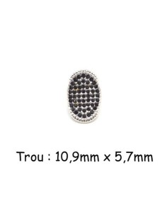 Perle passant à strass noir en métal argenté pour gros cordons