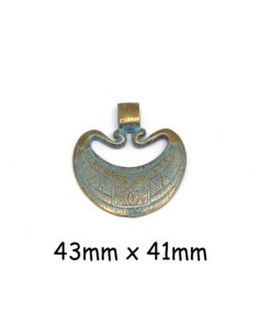 Pendentif arrondi vert de gris patiné en métal style ethnique