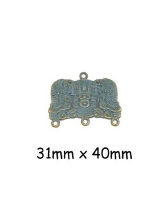 Petit pendentif connecteur vert bronze en métal patiné style ethnique