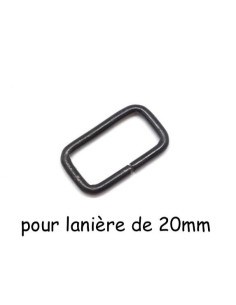 Boucle rectangulaire en métal noir vieilli pour sangle de sac cuir 20mm, anneau non soudé