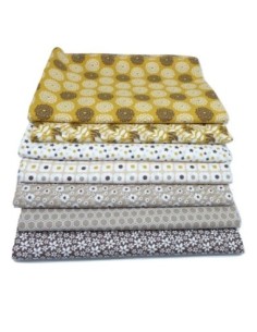 Tissu coton motif fleur de pissenlit jaune moutarde pour création lingette démaquillante 2