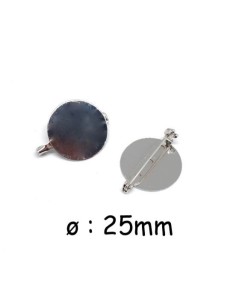 Support broche plateau rond 25mm en métal argenté